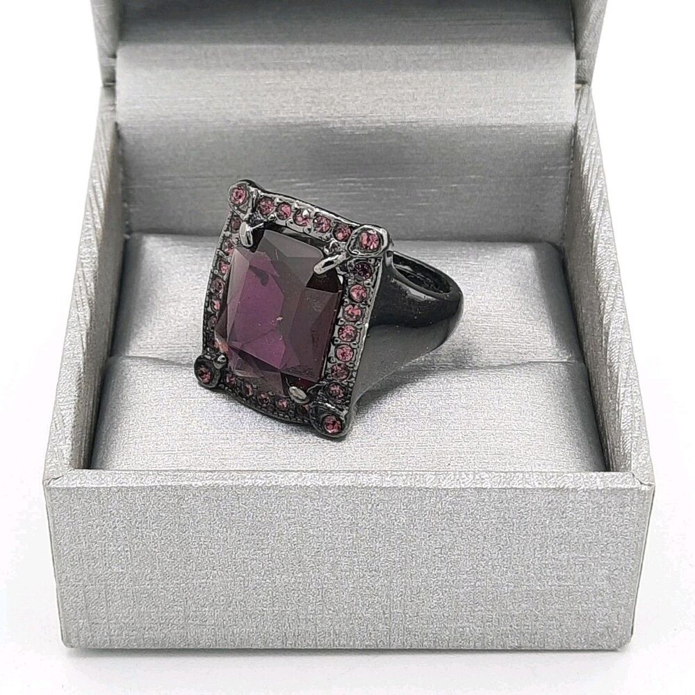 Statement Chunky Goth Purple Facet Gunmetal Acrylic Rhinestone 8-10 Adjustable